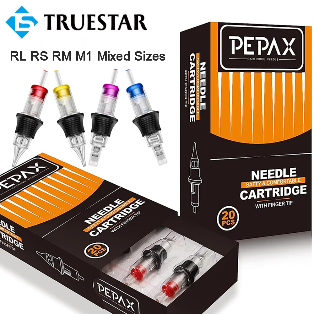 

40PCS PEPAX Tattoo Cartridge Needles Mixe Sizes 5/7/9 RL RS M1 RM 0.35MM 0.3MM Silicone Wrap Tattoo Needle for Cartridge Machine