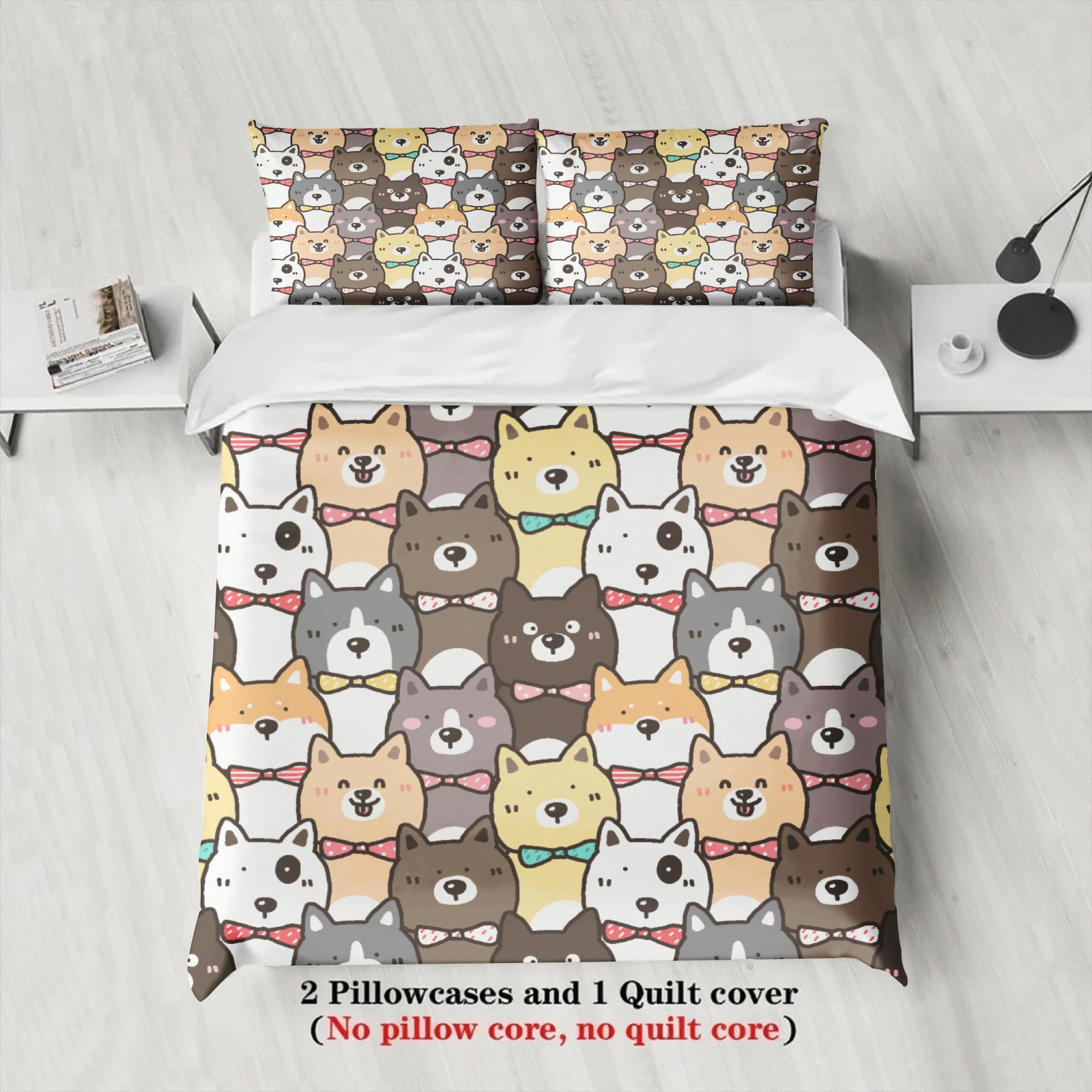 3pcs Dog Pattern Bedding Sets 3D Printed Cute Cartoon Cat Dormitory Twin Size For Students Duvet Cover Sets With 2Pillowcases