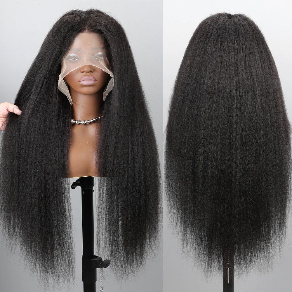 Kinky Straight Wig Human Hair Drawstring 13x6 Lace Front Wigs Pre Plucked Virgin Remy Hair HD Yaki Straight Human Hair Wig 5x Longer Lifespan For Black Women