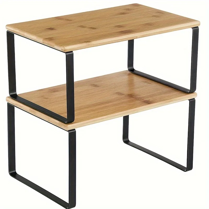 Customizable Cabinet Organizer, Kitchen Countertop Shelf, Spice Rack, Stackable, Expandable, Metal and Solid Wood