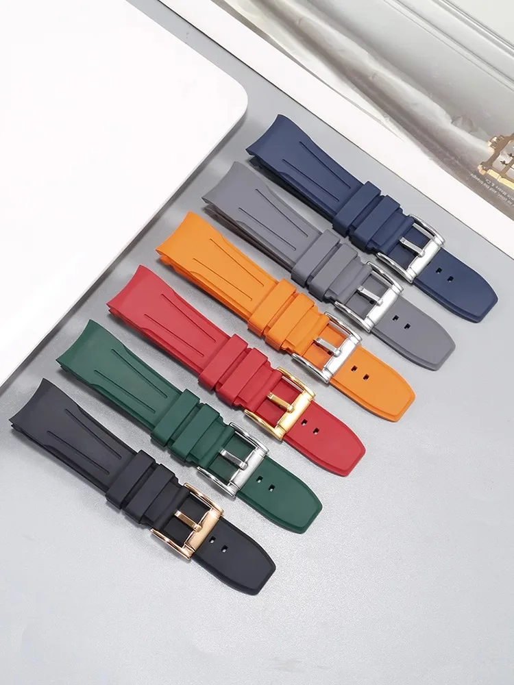 

Premium-Grade New Curved End Fluorine Rubber Watch Strap For Mido Rolex Longines Seiko watch New Design FKM Rubber Watch Band