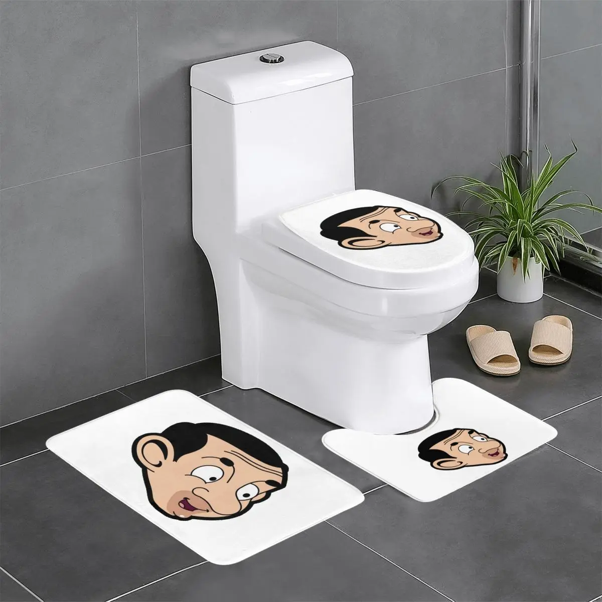 

Mr Bean, 3-х шт., коврик для ванной, набор для ванной комнаты, крышка для унитаза, домашний декор, нескользящий ковер, напольный коврик