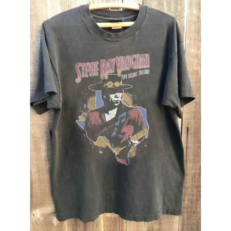 Steve Ray Vaughn Guitar and Texas Tour Charcoal Grey Summer New Casual Harajuku Style Unisex T-shirt