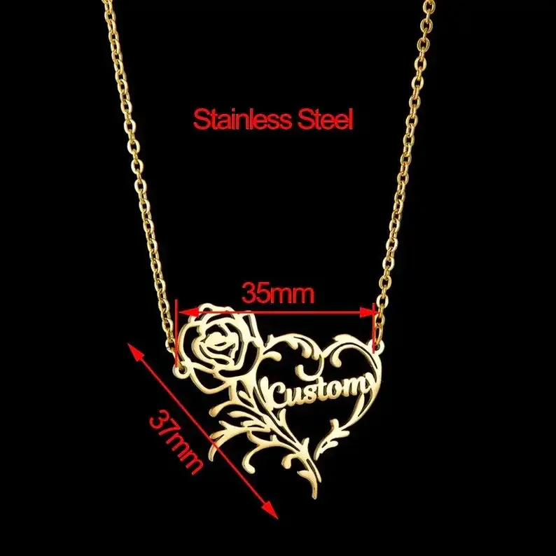 

Custom Name Necklace Birth Month Flower Stainless Steel Nameplate Pendant Personalized Silhouette Necklace Women Birthday Gifts