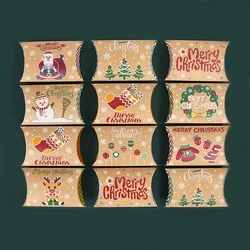 10pcs Christmas Pillow Shape Candy Box Christmas Decoration For Home Kraft Paper Gift Box Navidad 2025 New Year Packaging Bags