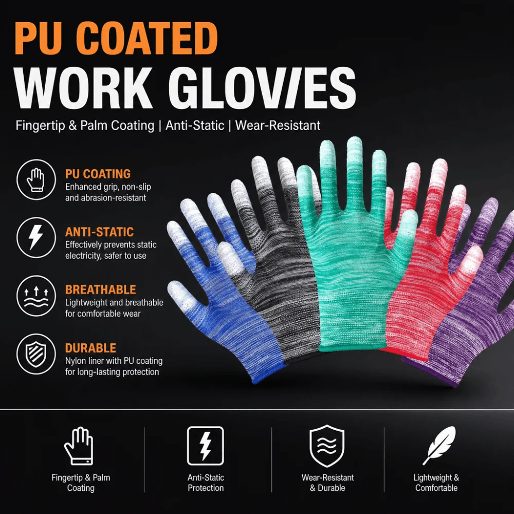 6pairs Coated Finger Anti-Static Gloves Antiskid Electronic ESD Safety Gloves Dust-Free Working Protection Gloves