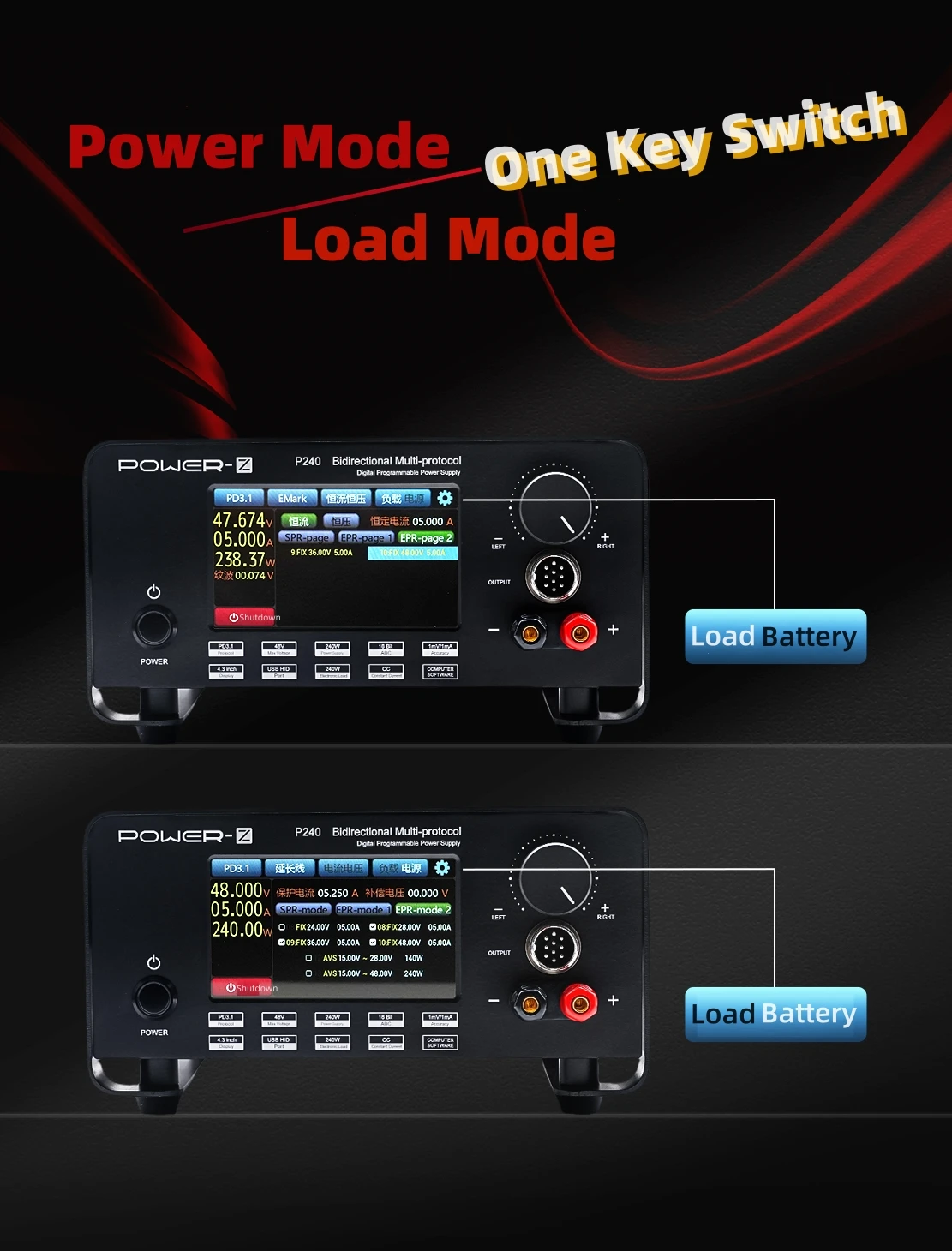 ChargerLAB POWER-Z P240 مصدر طاقة ثنائي الاتجاه متعدد البروتوكولات يدعم PD3.1 UFCS VOOC SVOOC بروتوكول الطاقة والحمل 2 أوضاع