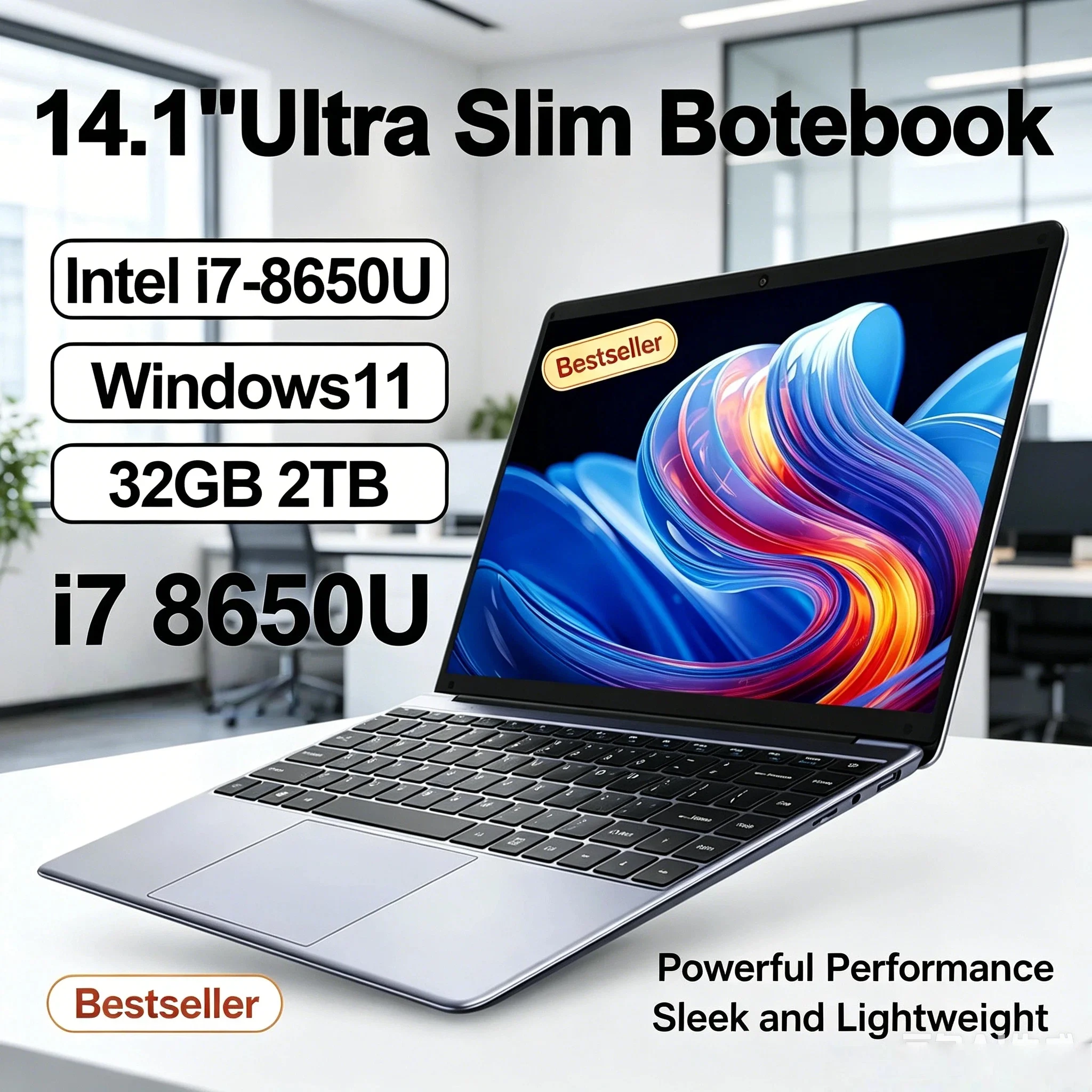 HOT 14.1 Inch Ultra Slim Laptop 32GB RAM 2TB SSD Windows 11 Intel Core i7 8650U Gaming PC Gamer Office Notebook 1080P