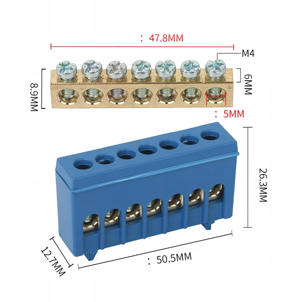 10PCS DIN Rail Terminal Block High Bridge Type Ground Bar 7 Holes Electrical Connector Distribution Box Neutral Terminal