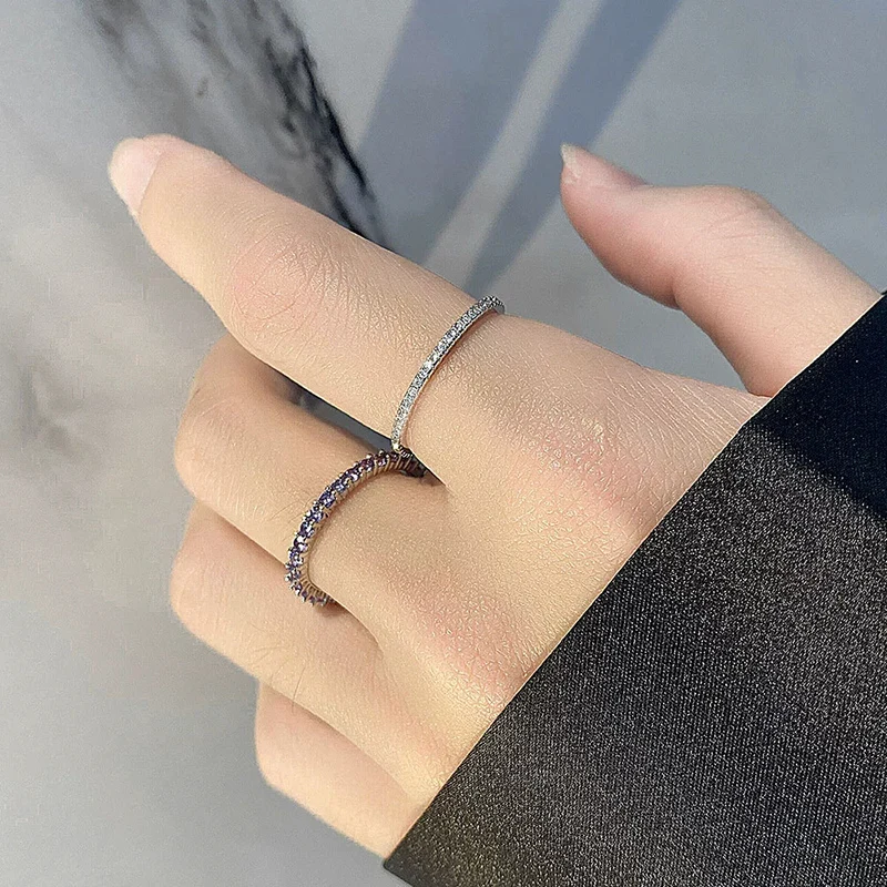 New Inlay Full Zircon Ring Women's Light Luxury Niche Design INS Finger Jewelry Fashion One Word Thin Ring KOFSAC