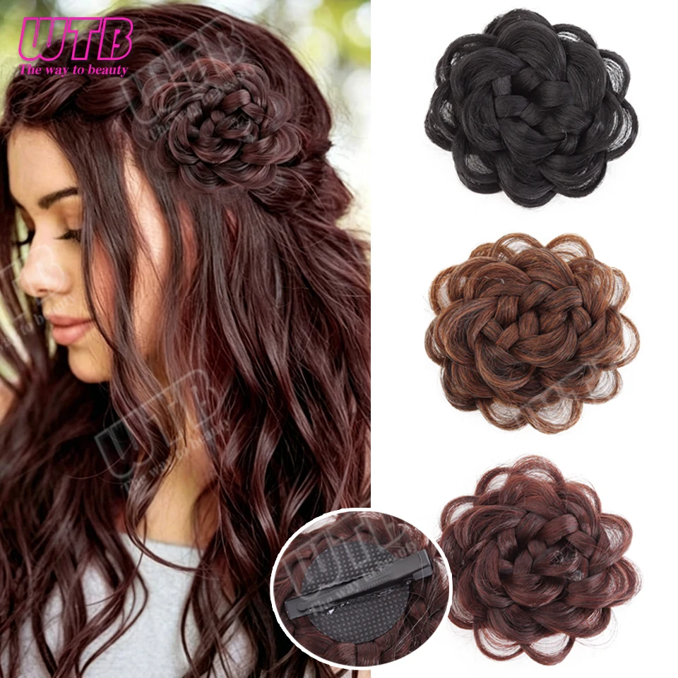 WTB Synthetic Rose Hair Accessory Wig for Women Duckbill Clip Style Rose Braided Small Bun Wig Suitable for Everyday Wear