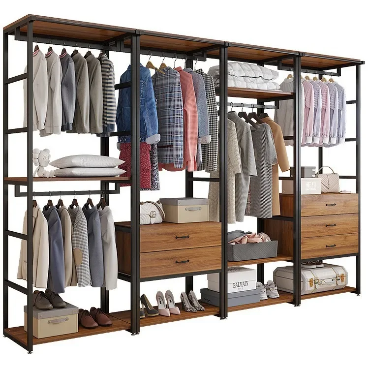 

Light luxury cloakroom coat rack home bedroom drawer storage combination double hanger wardrobe