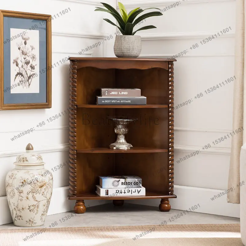 American solid wood shelf storage triangle cabinet turn living room corner bedroom wine cabinet floor