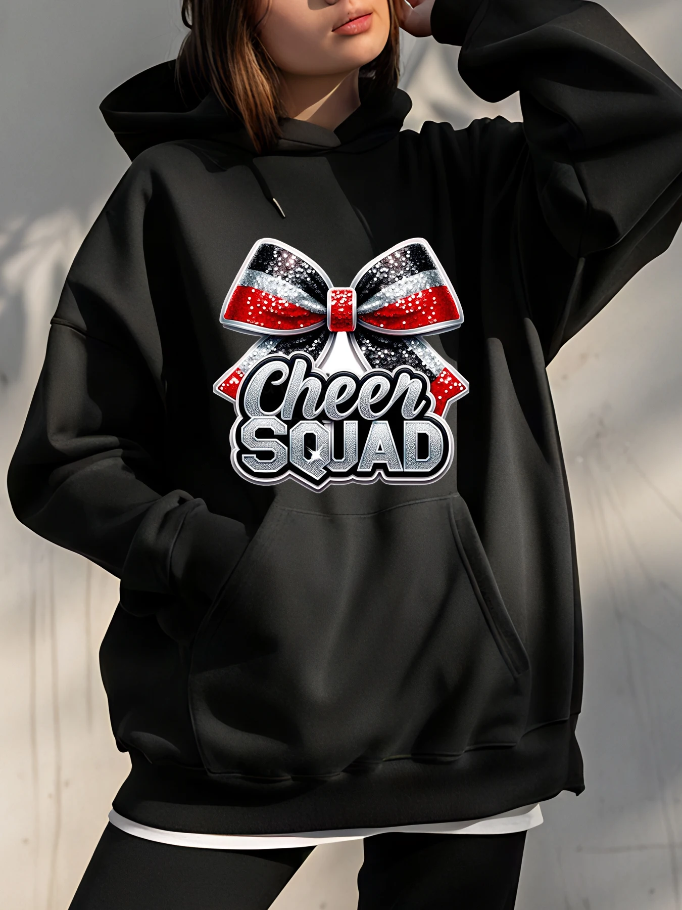 

Толстовка Cheer Squad Cheerleader с бантом и принтом, женская повседневная толстовка, спортивная одежда для девочек и женщин