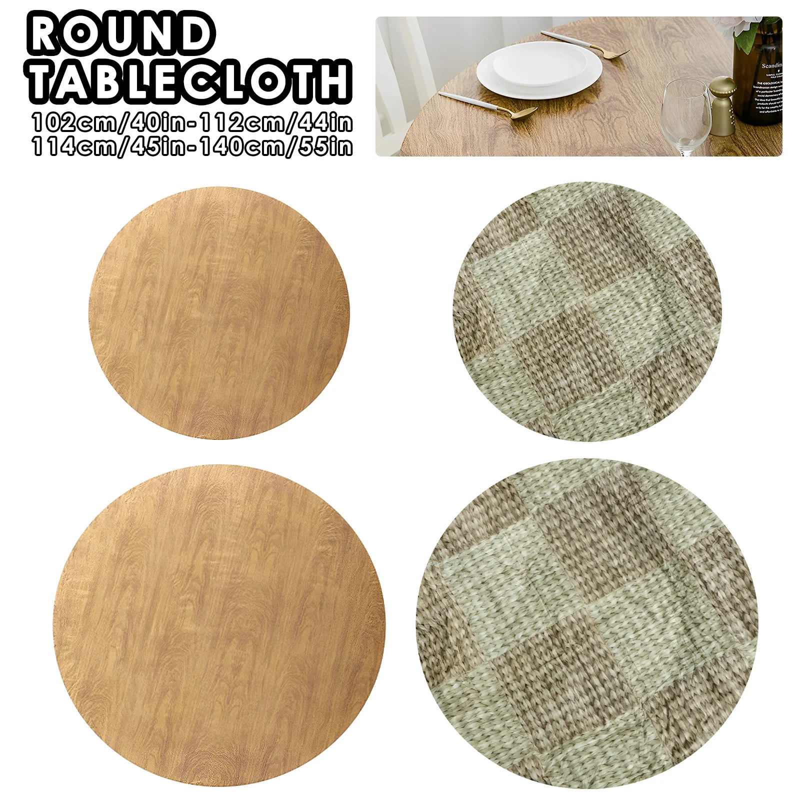 Round Table Cloth Waterproof Farmhouse Table Cover Decorative Wood/Woven Texture Tabletop Protection Rustic Wipeable