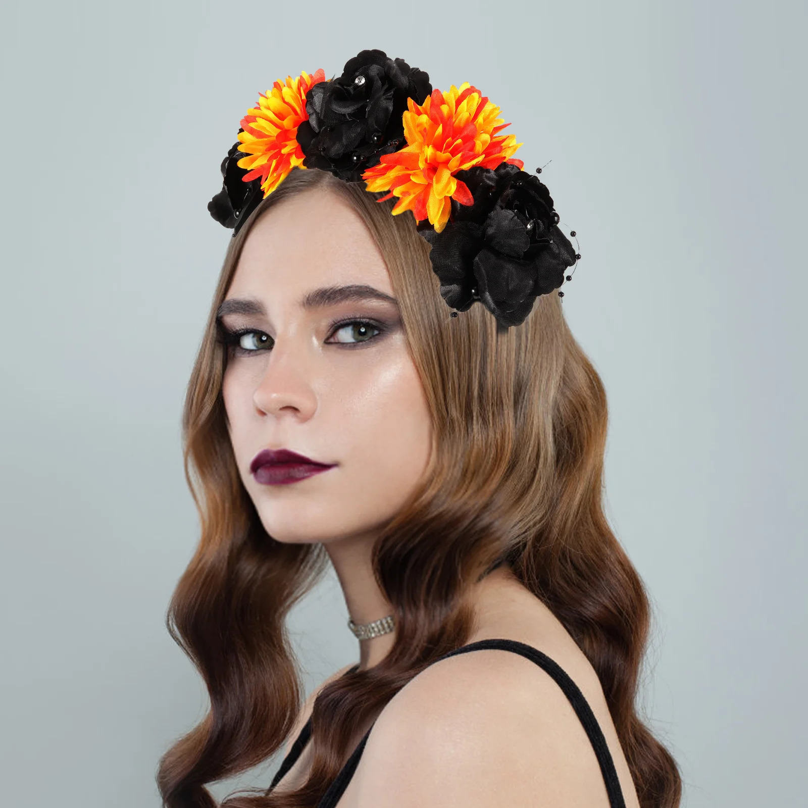 Flor artificial bandana pano gótico headpiece para o dia das bruxas do festival morto cosplay acessórios femininos