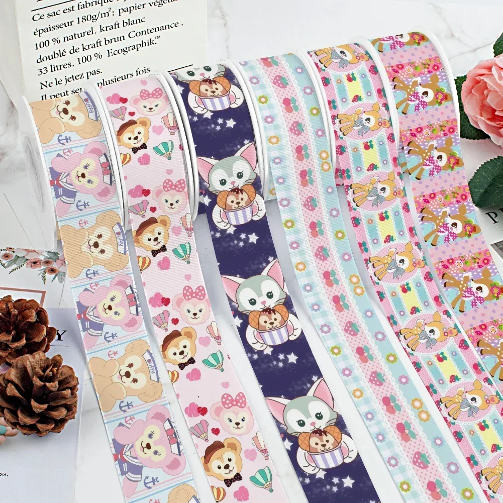 5 Yards Disney Bear Cartoon Duffy Printing Grosgrain Ribbon For DIY Hair Bows Merry Party Dec Materials