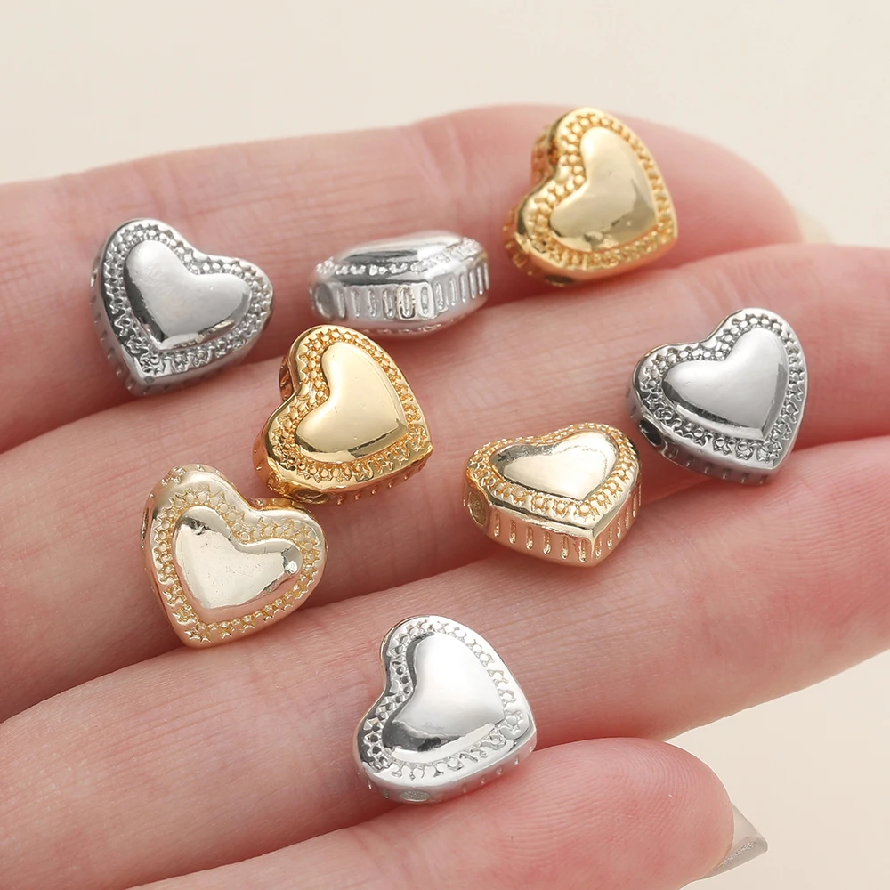 2Pcs/Pack 14/18K Gold Color Plated Heart Shape Charms Spacer Beads for Handmade DIY Necklace Jewelry Making Accessories image 4