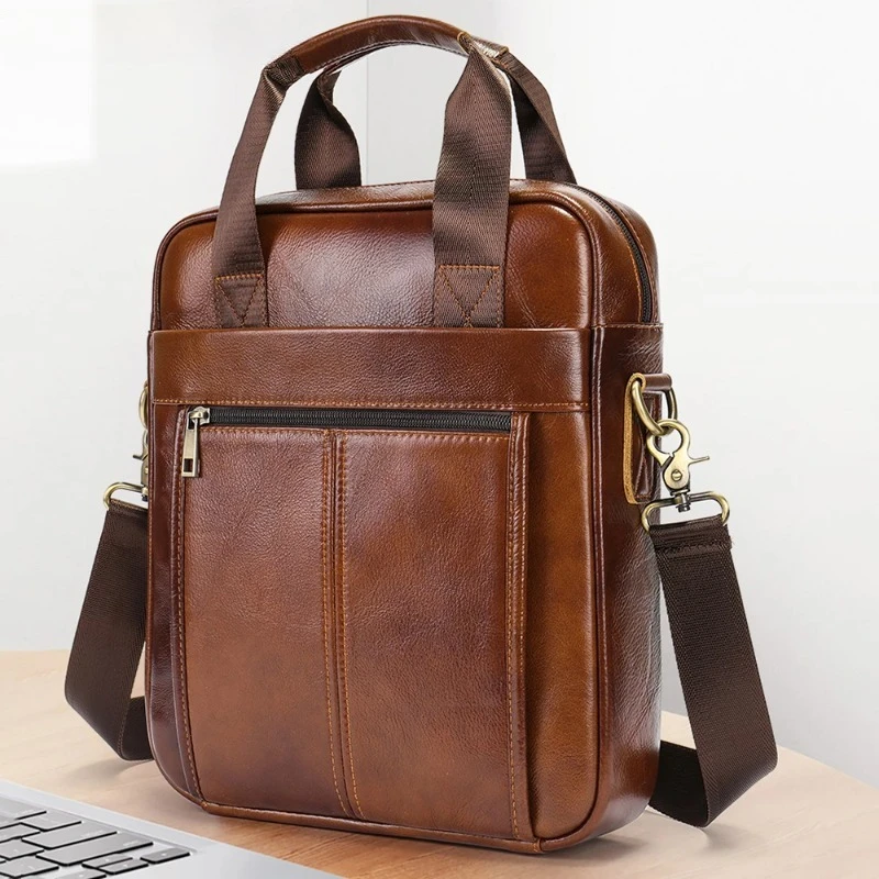 本革ドキュメントハンドバッグ、シンプルなメンズ縦型ショルダーバッグ、トップレイヤー牛革ハンドバッグ、コンピューターバッグ