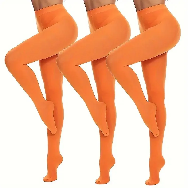 

3pcs 40-52kg Girl Autumn Candy Color Pantyhose 100d Velvet Thickened Warm Pants Outer Wear Leggings Green Yellow Orange Women