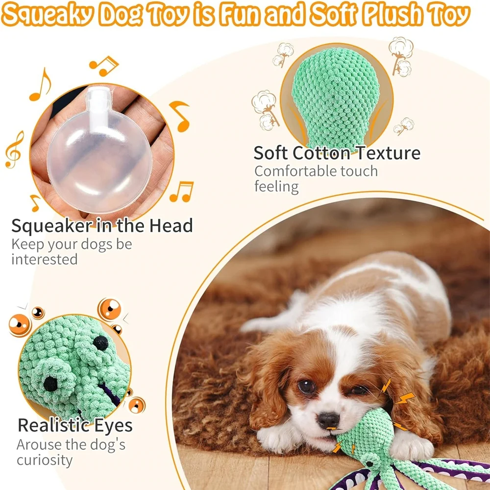 Nuevo juguete interactivo para masticar pulpo para perros, felpa perfumada, resistente a mordeduras, compañero de limpieza Dental para moler los dientes