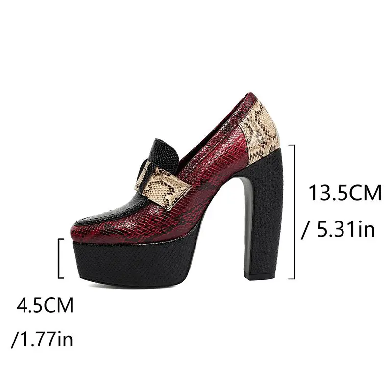 SIMLOVEYO Red Women Pumps Square Toe 13.5cm Chunky Heel 4.5cm Platform Slip On Mixed Color Big Size 41 42 43 Sexy Dating Shoes