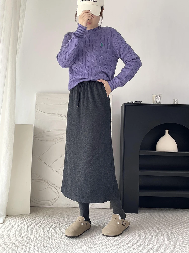 

Ацетатная шелковая шерстяная юбка с эластичной резинкой на талии, прямая юбка-миди с поясом, юбка средней длины f 25, осень-зима, новинка Sle