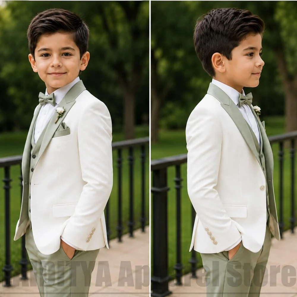 Chic Boys Three Piece Suit Fashion Peak Lapel One Button Outfit Daily Casual Kids Wedding Page Boy Garden Party Formal Tuxedo