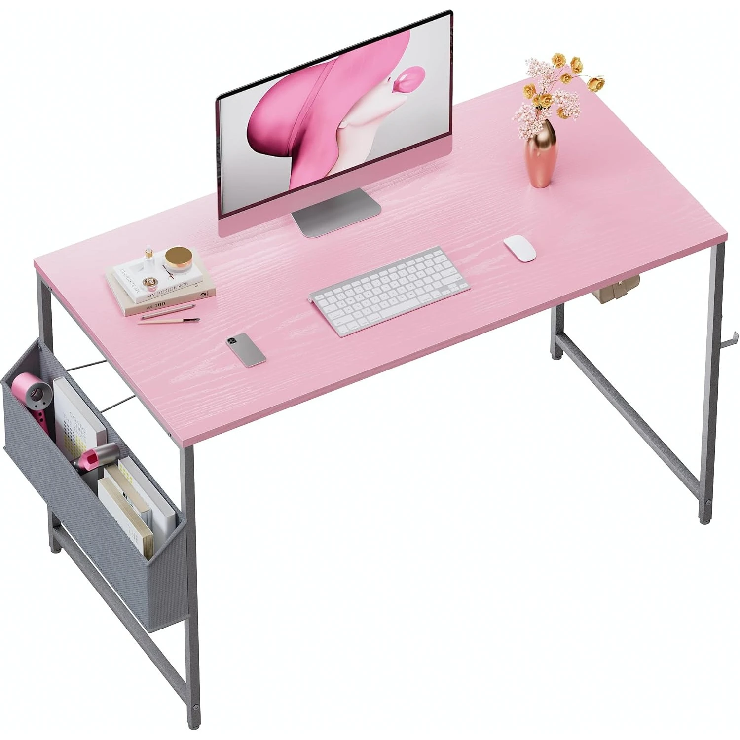 

47 Inch Computer Desk for Small Spaces with Storage Bag, Home Office Work Desk with Headphone Hook, Small Office Desk Study