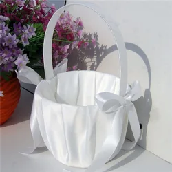 Elegant Wedding Flower Girl Basket White Cute Satin Holder Ring Pillow Flower Storage Basket for Party Wedding Decoration
