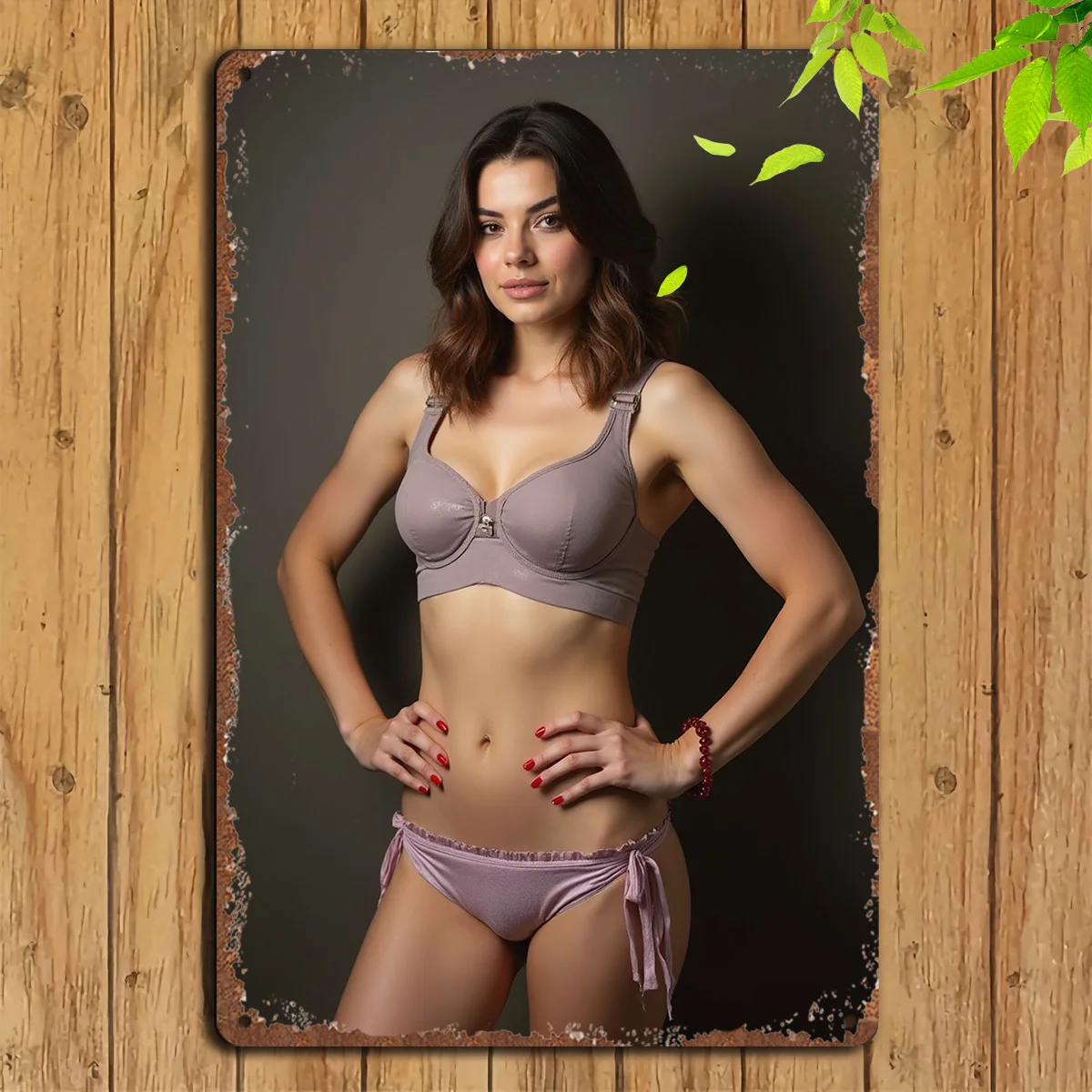 Vintage Blechschild Retro Pin-Up Metall Wandkunst, elegante Dame Bikini Dekor 8x12 Zoll für Wohnzimmer Bar