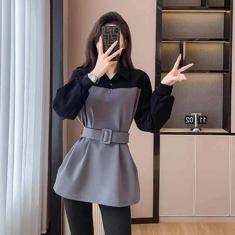 Plush and Thickened Women's Sweater New Fashion Fake Two Piece Women's TopAutumn and Winter Fit Fake Two Jackets Korean Fashion