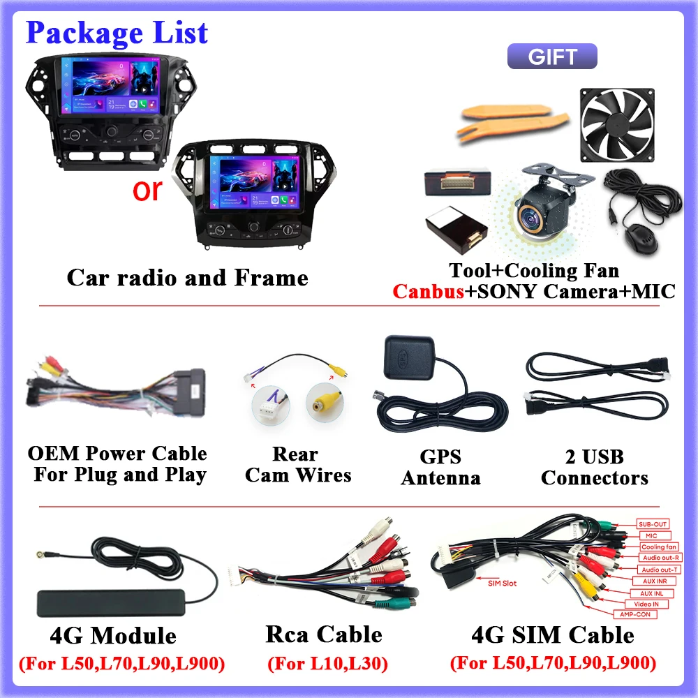 Android 15 Video For Ford Mondeo MK4 2007-2014 Carplay Car Radio Screen GPS Navigation Carplay 2k Car Monitor DVD Autoradio DSP