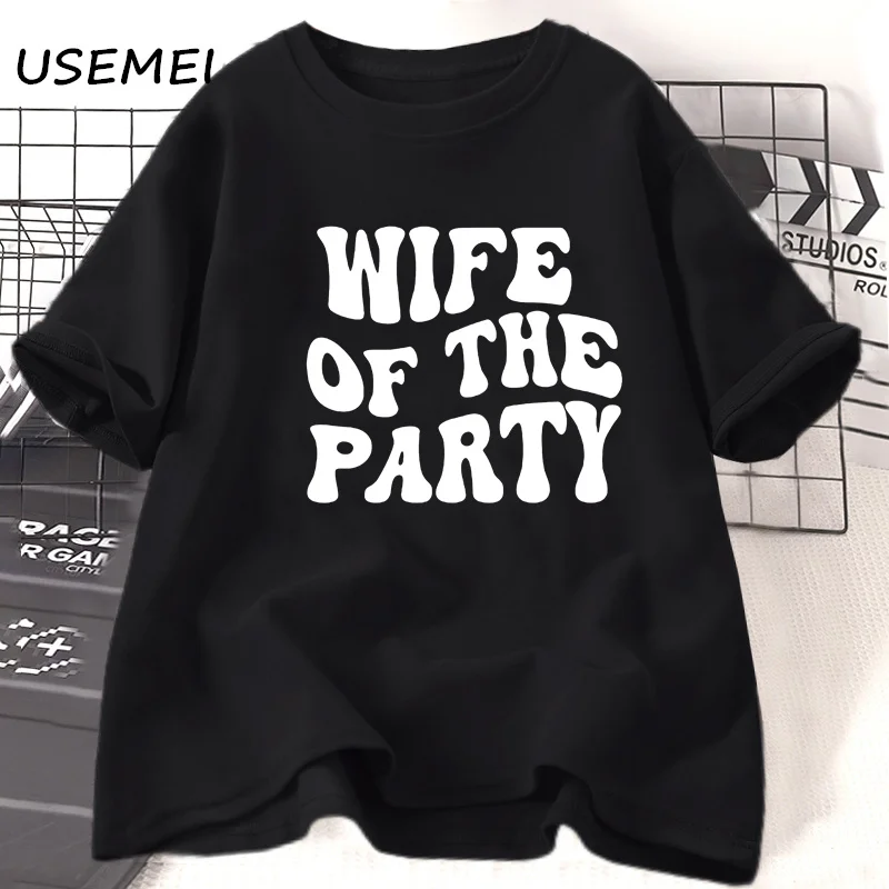 Wife of The Party T Shirt Retro Bachelorette Groovy Bachelorette Team Bride T-shirt Short Sleeve Women's Clothing Streetwear