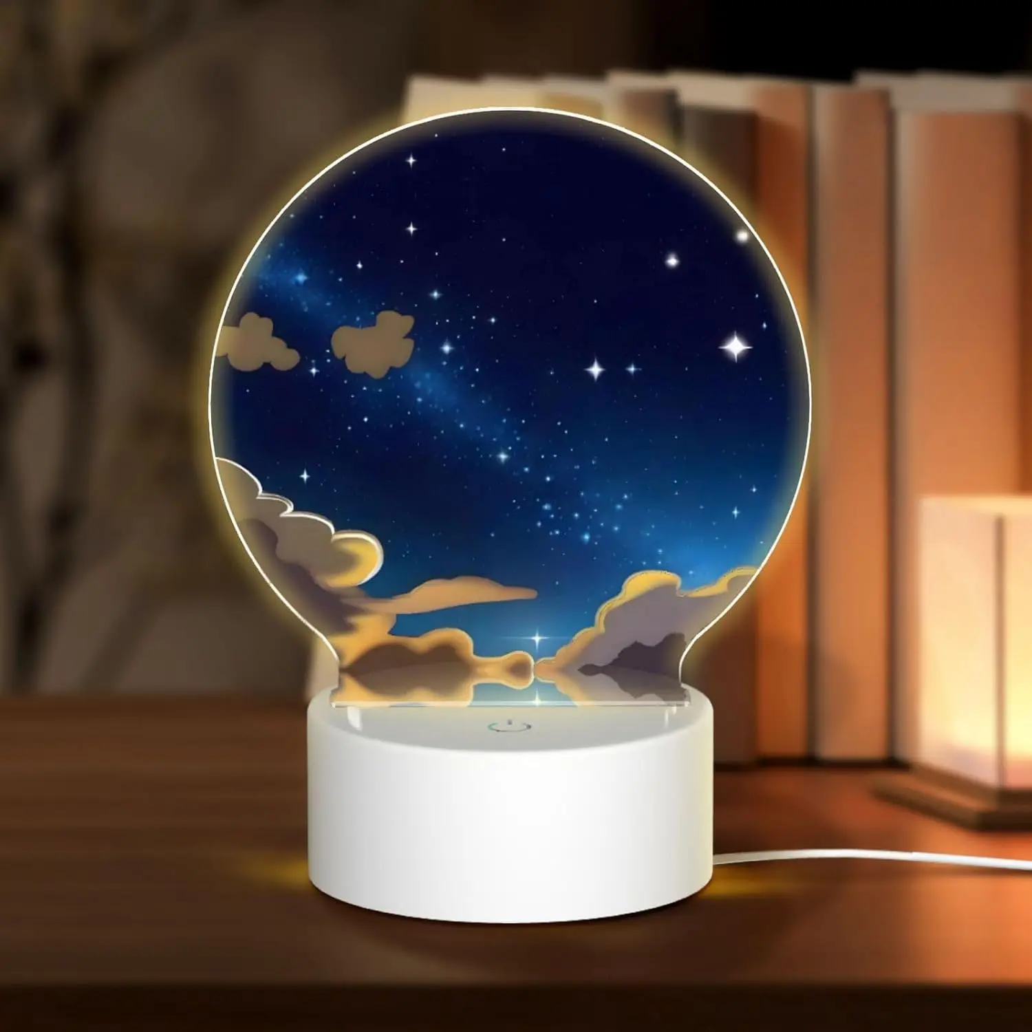 PHAYAH Beautiful Starry Sky Pattern Round Acrylic USB Night Light Room Light