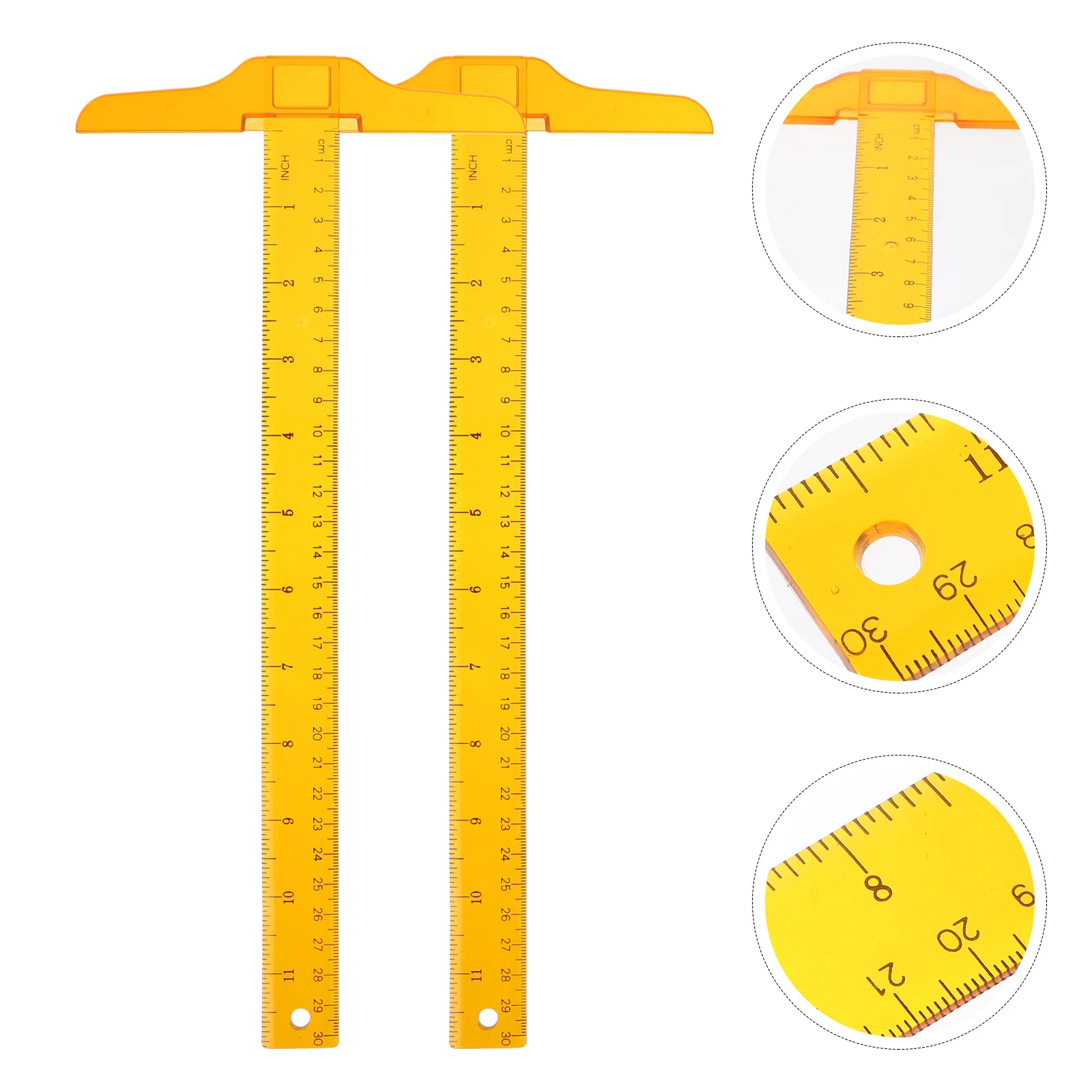 

2pcs Plastic T Shape Ruler Transparent Measuring Straight Ruler For Student School Office Academic T-Ruler Inch Centimeter Scale