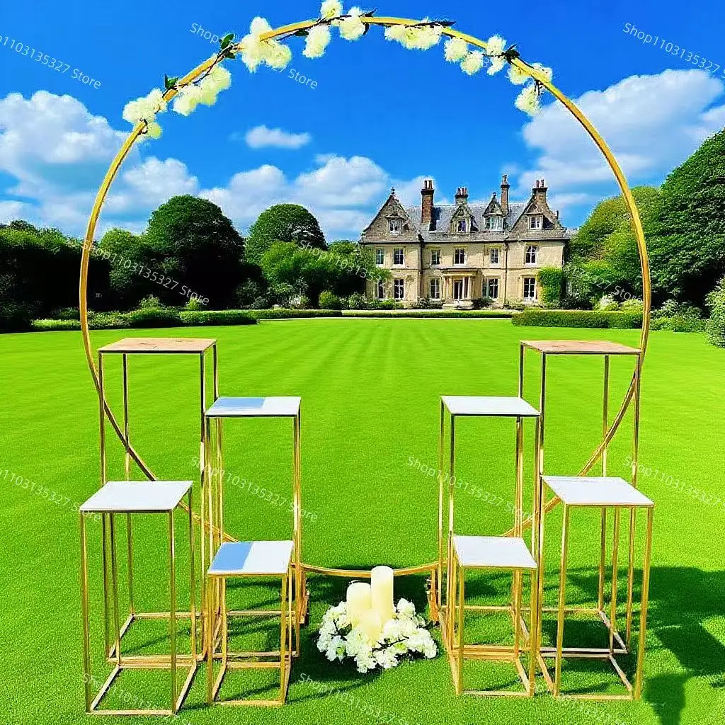 

European style Gold Circle Frame Flower Arches Outdoor Lawn Cake Bar Backdrop Frame Wedding Party Geometric Table Balloons Props