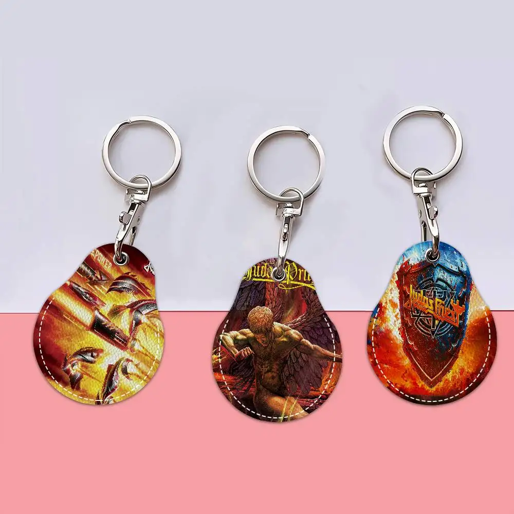 Rock J-Judas P-Priest Band PU Leather Card Holder Keychain Key Ring Door Access Tags Case Keychain Access Card Bag Key Tag Ring