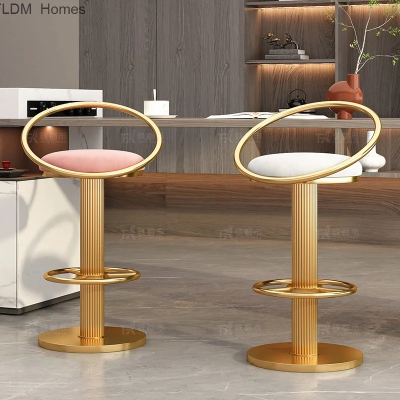 

Luxury Nordic Stool Bar Chair Accent Velvet Rotating Pink Gold Kitchen Bar Chairs Manicure Taburete Alto Bar Furniture MQ50BY