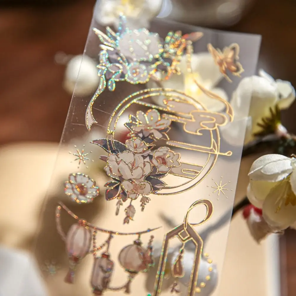 DIY Crafts Moonlight Flower Collage Decals Decorative Aesthetic Embossed Gilding Sticker Handmade Bling