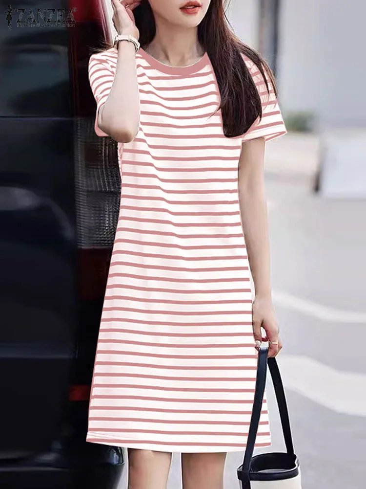 

Summer Elegant Striped Dress ZANZEA Women O Neck Short Sleeve Sundress Casual Work Vestidos Stylish A Line Loose Dresses 2024