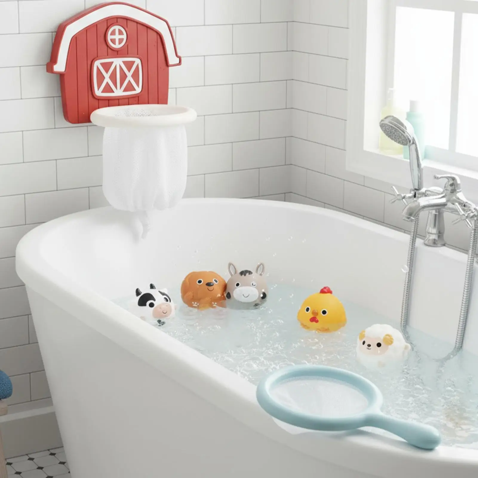 Juguetes de baño para niños, juego de agua interactivo con 6 pelotas de animales, bañera, aro de baloncesto, ventosas para niños, niñas, viajar