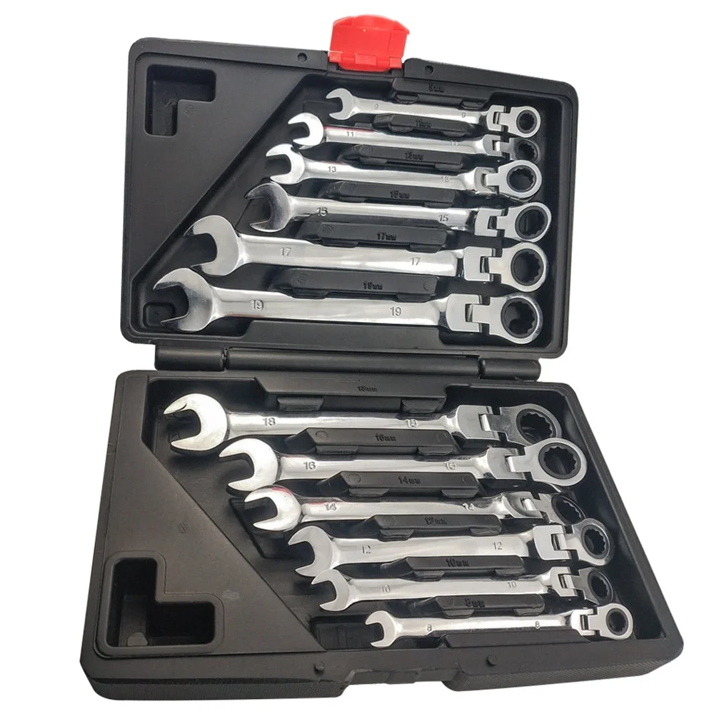 12pcs Set Flex-head Ratcheting Wrench Set Chrome Vanadium Steel 72 Teeth Flexible Ratchet Wrench Set