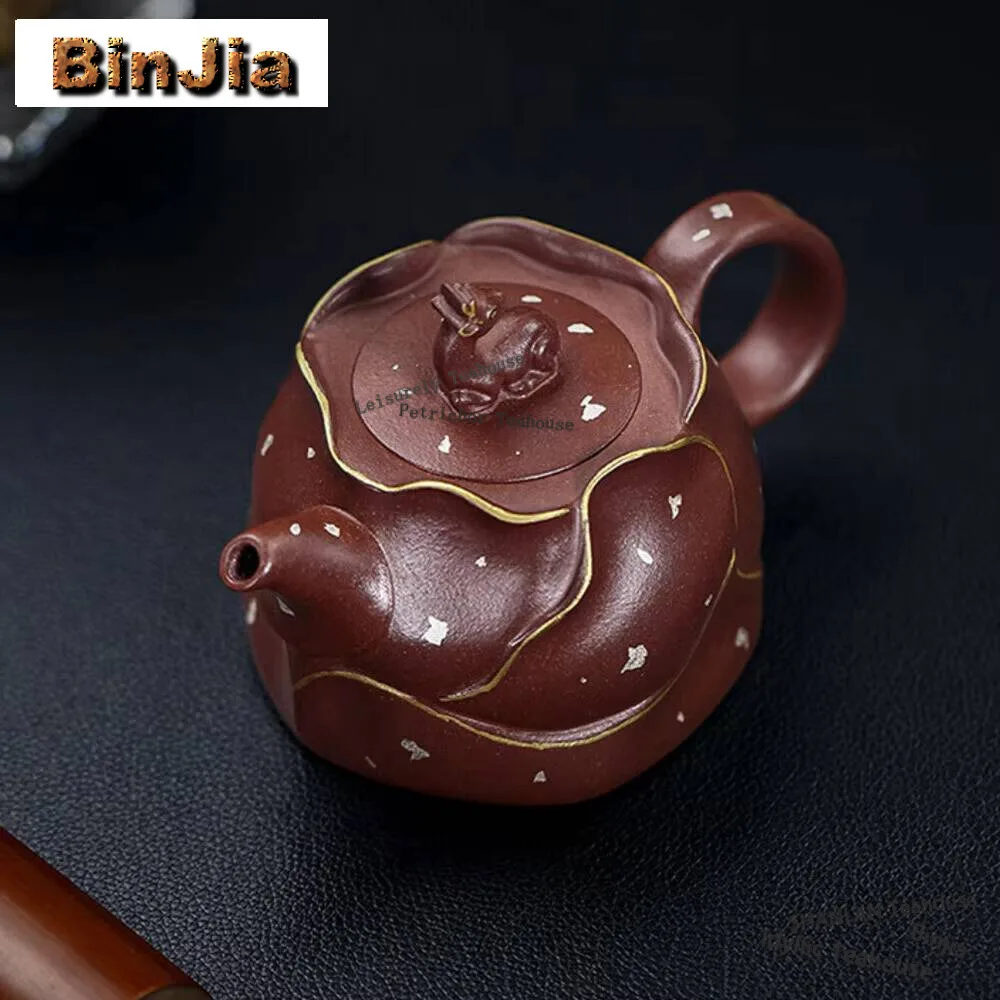 430ML Creative Yixing Purple Clay Teapots Handmadethe Golden Deer Primula Pot Raw Ore Purple Mud Kettle with Strainer Zisha Tea