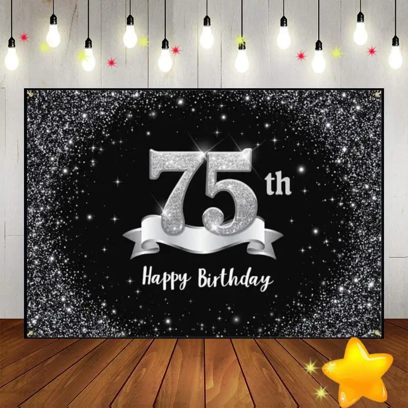 Happy 75th 80th Birthday Queen Background Photography Backdrops Personalized Black and Gold Photo Colorful Green Screen Racing