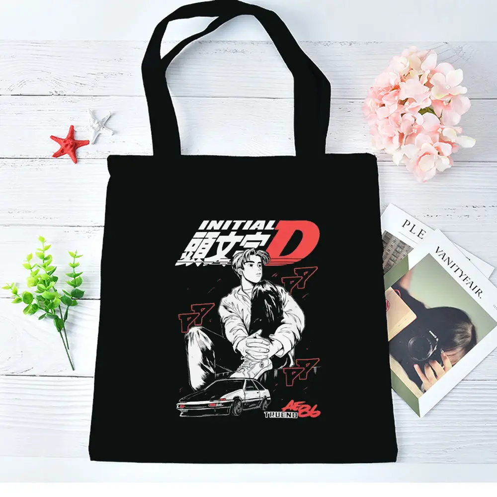 Initial d Canvas Tote Bags Beach Multipurpose Boutique Custom Durable Wholesale Foldable Shopping Bag Events Zero Waste