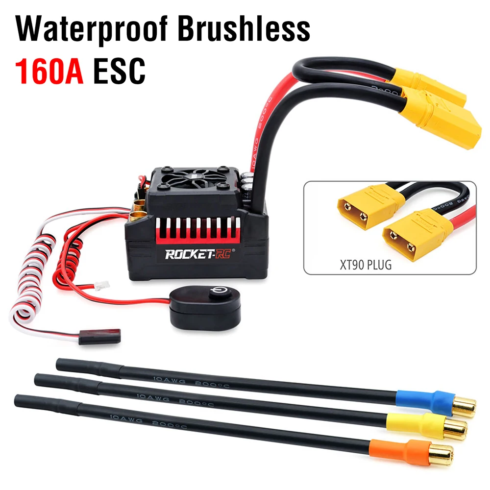 SURPASSHOBBY Rocket RC 130A ESC Brushless 160A ESC 4S Electronic Speed Controller Waterproof for 1/7 1/8 RC Car Buggy Truck