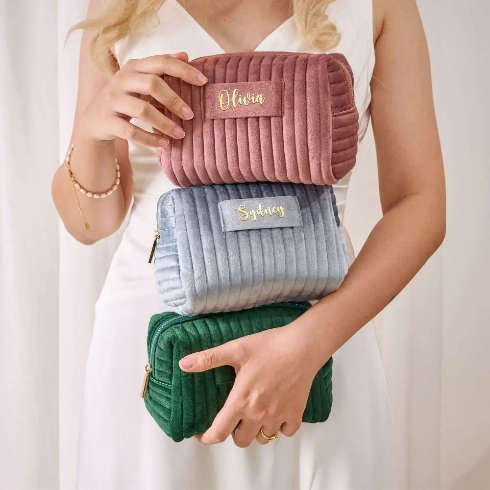 Borsa per il trucco in velluto di grande capacità borsa per cosmetici da donna borsa da toilette da viaggio di moda borsa per il trucco portatile