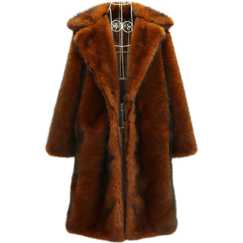 Thick Jacket Winter Fur Overcoat Men Faux Fur Mink Cardigan Open Stitch Spliced Pockets High Street Outerwear Windbreaker
