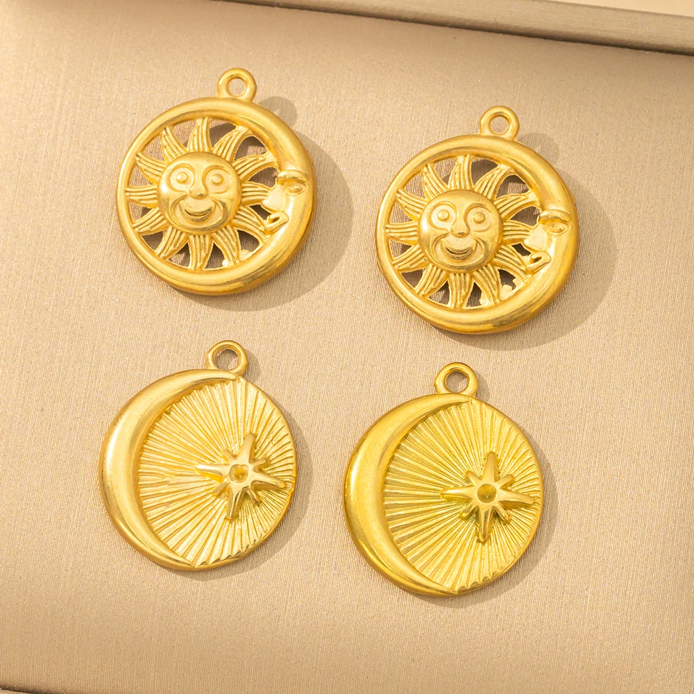 5pcs Stainless Steel Celestial Sun Charms Smile Pendants DIY for Necklace Bracelet Jewelry Making Craft Supplies Party Decor view 4